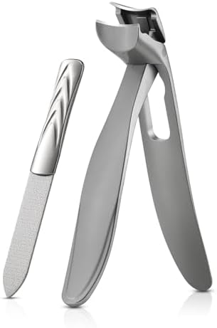 BEZOX Angled Head Nail Clippers for Seniors - Ergonomic Toenail Clipper for Thick Nails, Premium Steel Nail Cutter Trimmer with Catcher for Men and Women - Black