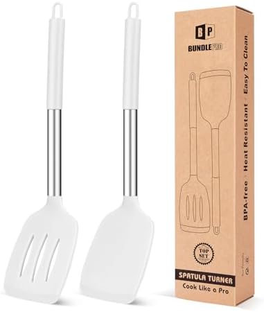 Pack of 2 Silicone Slotted Spatula,Non Stick Solid Kitchen Turner, High Heat Resistant BPA Free Cooking Utensils for Fish, Eggs, Pancakes（Black