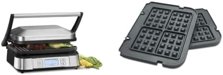 Cuisinart GR-6SC Contact Griddler with Smoke-less Mode + CGR-WAFPC Griddler Waffle Plates Attachments