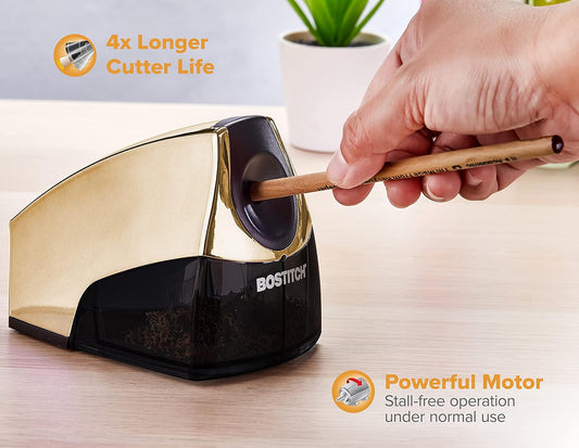 Bostitch Office Personal Electric Pencil Sharpener, Powerful Stall-Free Motor, High Capacity Shavings Tray, 7yr Warranty, Gold Chrome