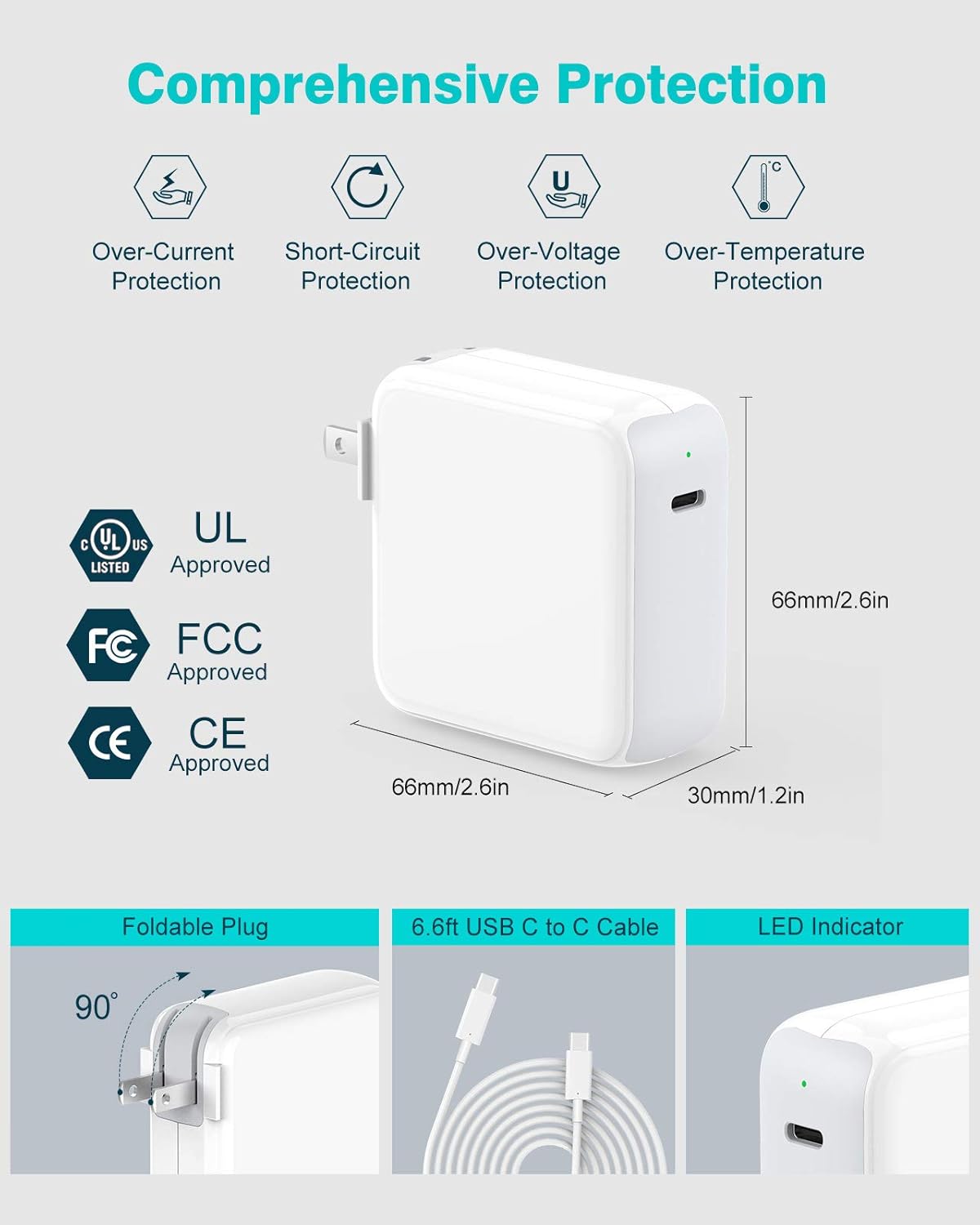 70W USB C Charger for MacBook Air MacBook Pro 13 14 15 16 inch 2025 2024 2023 2022 2021 2020 2019 2018, M1 M2 M3 M4 Laptop USB C Power Adapter, 6.6ft USB C to C Cable, Original Quality
