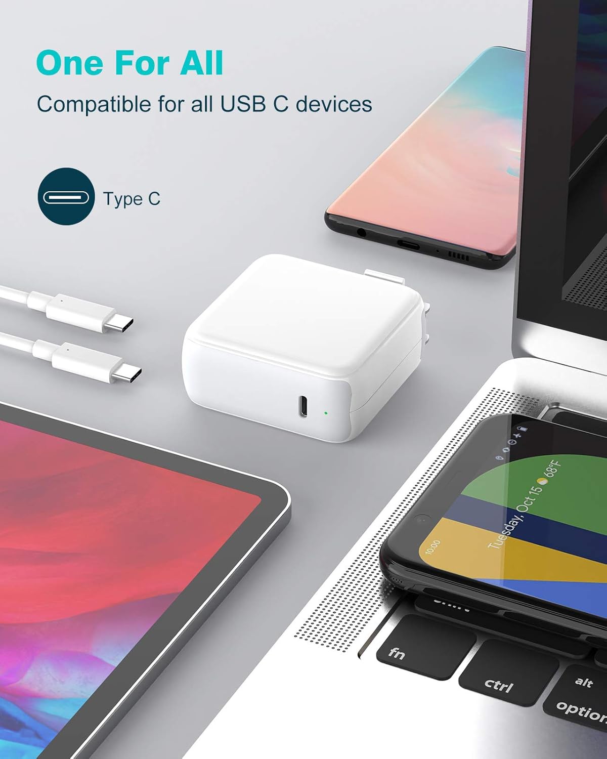70W USB C Charger for MacBook Air MacBook Pro 13 14 15 16 inch 2025 2024 2023 2022 2021 2020 2019 2018, M1 M2 M3 M4 Laptop USB C Power Adapter, 6.6ft USB C to C Cable, Original Quality
