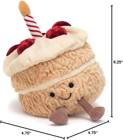 Jellycat Amuseables Birthday Cake Stuffed Toy, 6 inches | Dessert Plush | Birthday Gift