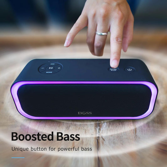 DOSS SoundBox Pro Bluetooth Speaker with 20W Stereo Sound, Active Extra Bass, IPX6 Waterproof, TWS Pairing, Multi-Colors Lights, 20H Playtime, Portable for Beach, Outdoor-Black - PuriLite