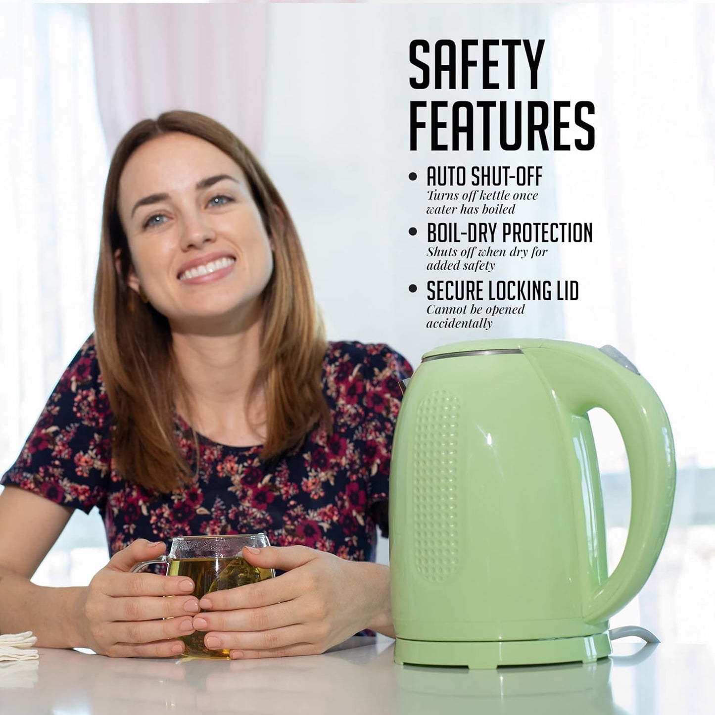 Ovente 1.7L Electric Kettle, Double Wall 304 Stainless Steel Water Boiler, Auto Shut-Off and Boil-Dry Protection, Stay-Cool Exterior, BPA-Free, Cordless, Green (KD64G)