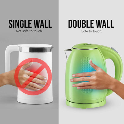 Ovente 1.7L Electric Kettle, Double Wall 304 Stainless Steel Water Boiler, Auto Shut-Off and Boil-Dry Protection, Stay-Cool Exterior, BPA-Free, Cordless, Green (KD64G)