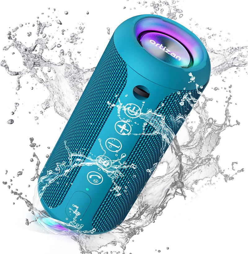 Ortizan Portable Bluetooth Speakers, IPX7 Waterproof Wireless Outdoor Speaker with 24W Loud Stereo Sound And Bluetooth 5.3, Deep Bass, RGB Lights, Dual Pairing, 30H Playtime for Home, Party