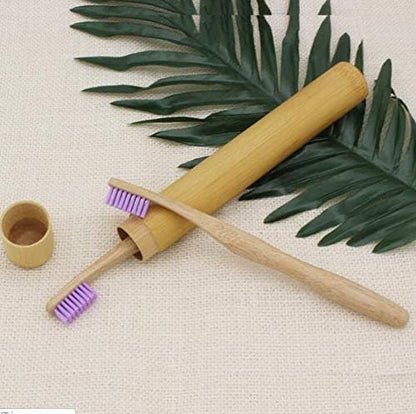 2 Pcs Eco-friendly Healthy Natural Bamboo Toothbrush Storage Empty Portable Reusable Toothbrush Container Holder Personal Cleaning Tools Case Tube for Travel Trip