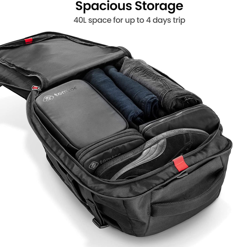 tomtoc Travel Backpack 40L, TSA Friendly Flight Approved Carry-on Luggage Hand Backpack, Water-resistant Lightweight Business Rucksack, Durable Large Weekender Bag Daypack Fits 17.3 Inch Laptop