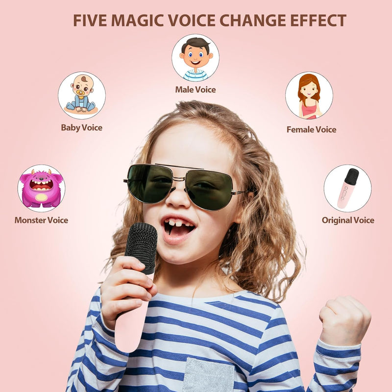 Karaoke Machine for Kids Adults, Mini Karaoke Machine with 2 Wireless Microphones, Portable Bluetooth Speaker with Voice Changing Effects & LED Lights, Best Gifts Toys for Girls and Boys