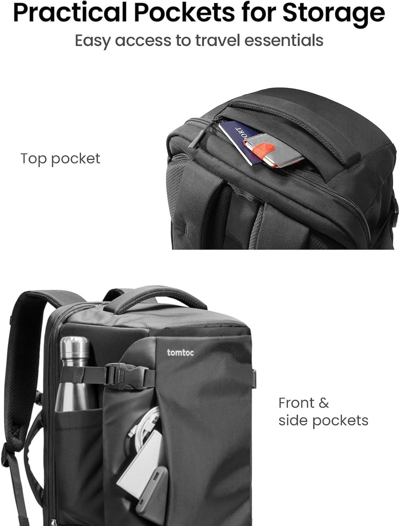 tomtoc Travel Backpack 40L, TSA Friendly Flight Approved Carry-on Luggage Hand Backpack, Water-resistant Lightweight Business Rucksack, Durable Large Weekender Bag Daypack Fits 17.3 Inch Laptop