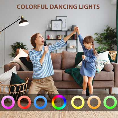 Karaoke Machine for Kids Adults, Mini Karaoke Machine with 2 Wireless Microphones, Portable Bluetooth Speaker with Voice Changing Effects & LED Lights, Best Gifts Toys for Girls and Boys
