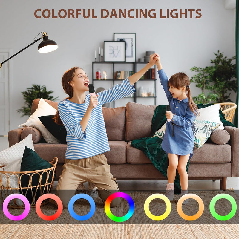 Karaoke Machine for Kids Adults, Mini Karaoke Machine with 2 Wireless Microphones, Portable Bluetooth Speaker with Voice Changing Effects & LED Lights, Best Gifts Toys for Girls and Boys