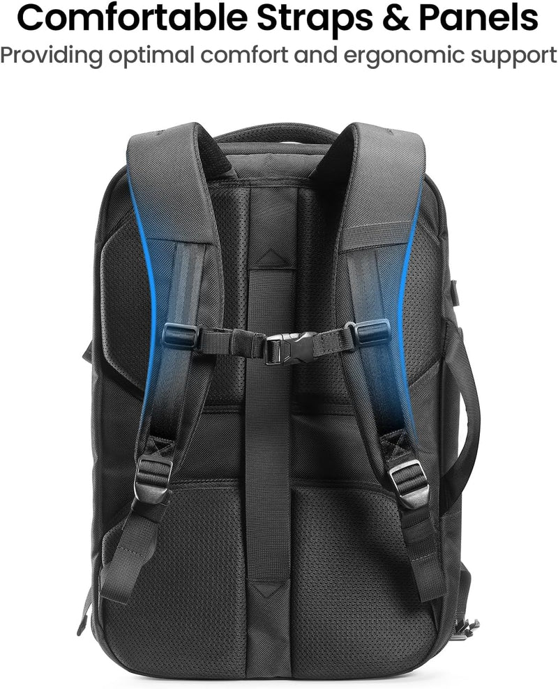 tomtoc Travel Backpack 40L, TSA Friendly Flight Approved Carry-on Luggage Hand Backpack, Water-resistant Lightweight Business Rucksack, Durable Large Weekender Bag Daypack Fits 17.3 Inch Laptop