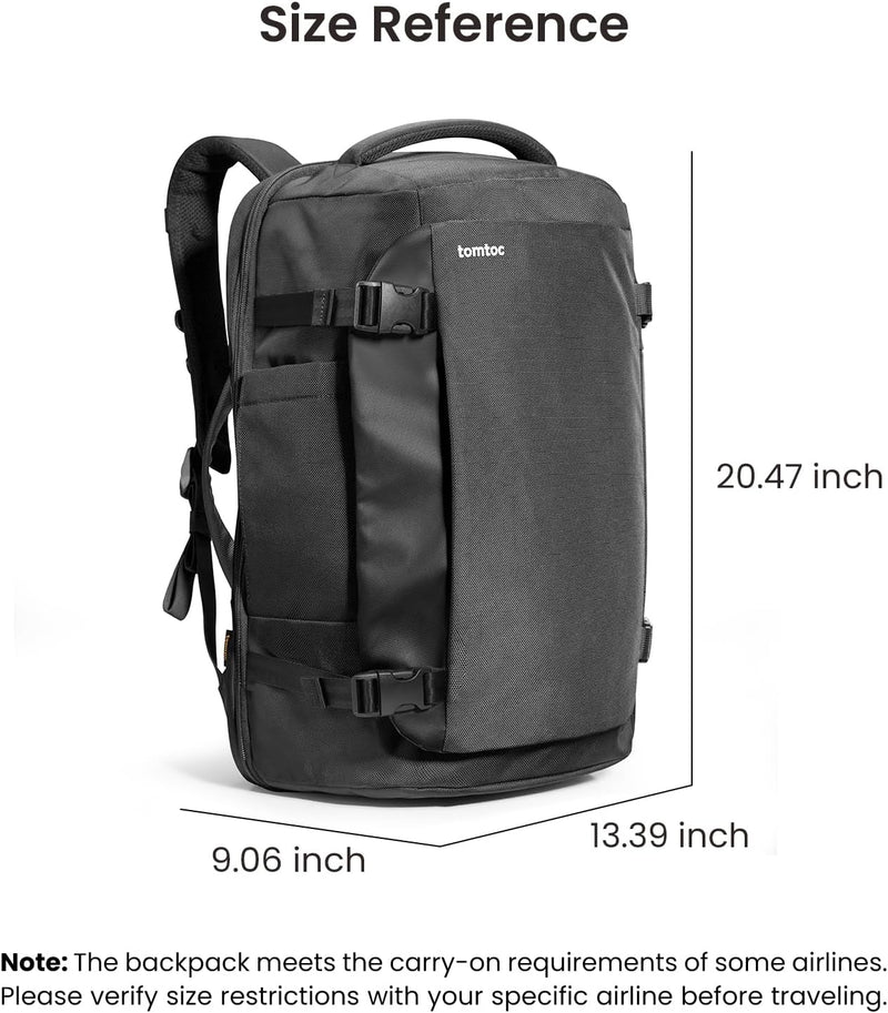tomtoc Travel Backpack 40L, TSA Friendly Flight Approved Carry-on Luggage Hand Backpack, Water-resistant Lightweight Business Rucksack, Durable Large Weekender Bag Daypack Fits 17.3 Inch Laptop