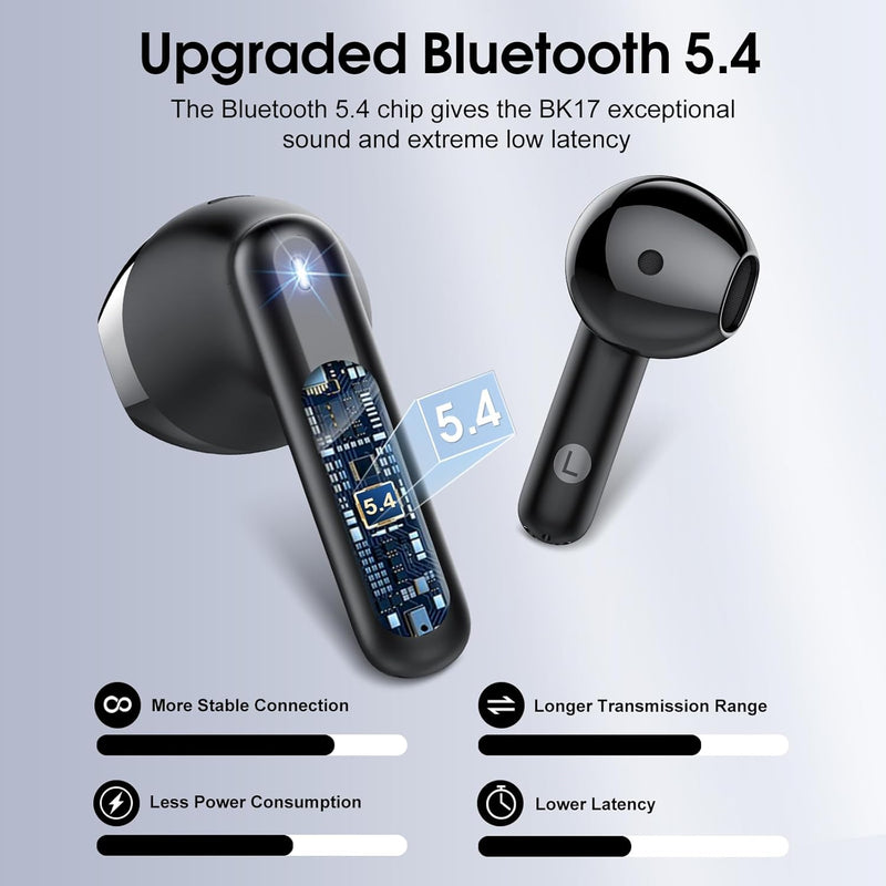 Wireless Earbuds, Bluetooth Ear Buds 5.4 Mini HiFi Stereo with 4 ENC Noise Cancelling Mics Wireless Headphones, 40H in Ear Earphones, USB C, IP7 Waterproof Bluetooth Headphones for Sports, Workout