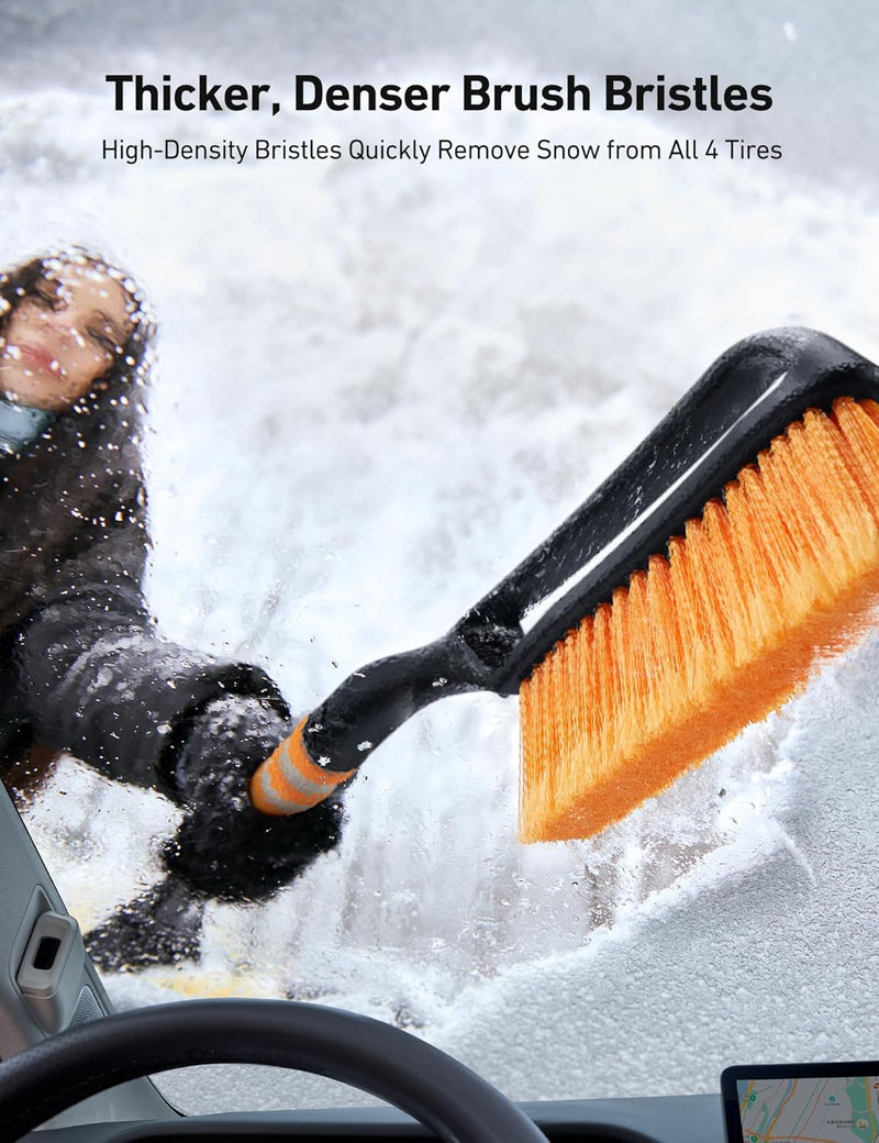 AstroAI 27" Snow Brush and Detachable Ice Scraper with Ergonomic Foam Grip for Cars, Trucks, SUVs (Heavy Duty ABS, PVC Brush, Orange)