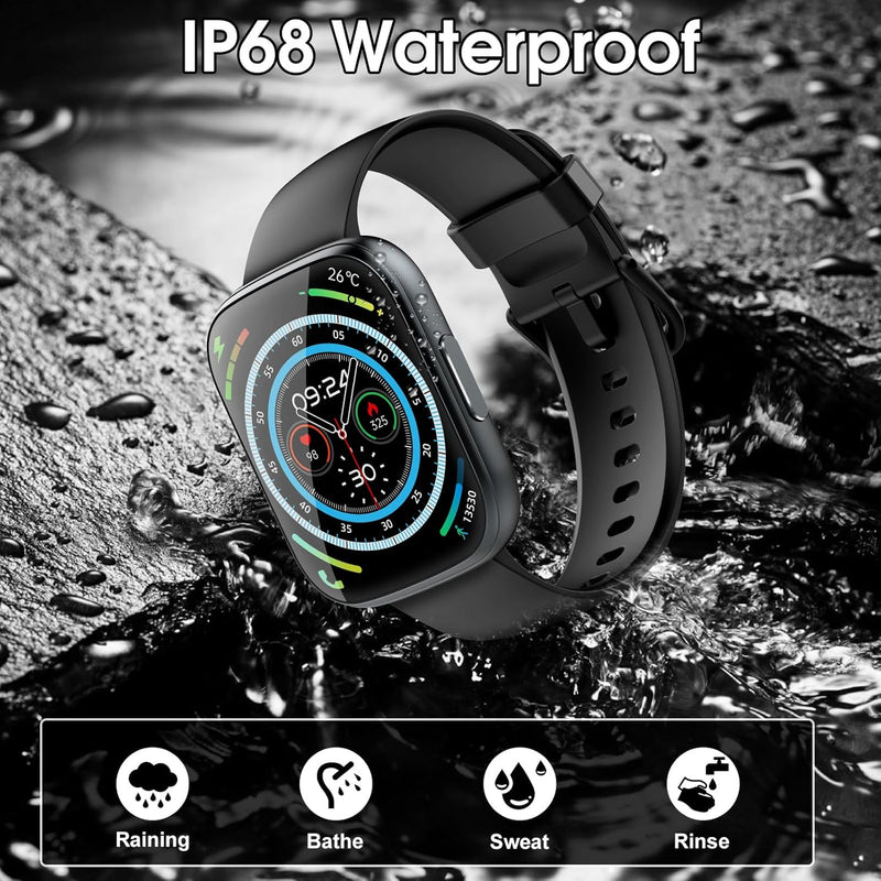 Smart Watch for Men Women(Answer/Make Calls), 1.95" HD Touch Screen Fitness Watch with Sleep Heart Rate Monitor, 110+ Sports Modes, IP68 Waterproof Activity Trackers Compatible with Android iOS, Black