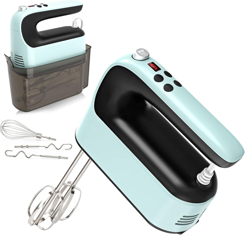 Yomelo 9-Speed Digital Hand Mixer Electric, 400W Powerful DC Motor, Baking Mixer Handheld with Snap-On Storage Case, Touch Button, Turbo Boost, Dough Hooks, Whisk (Ice Blue)