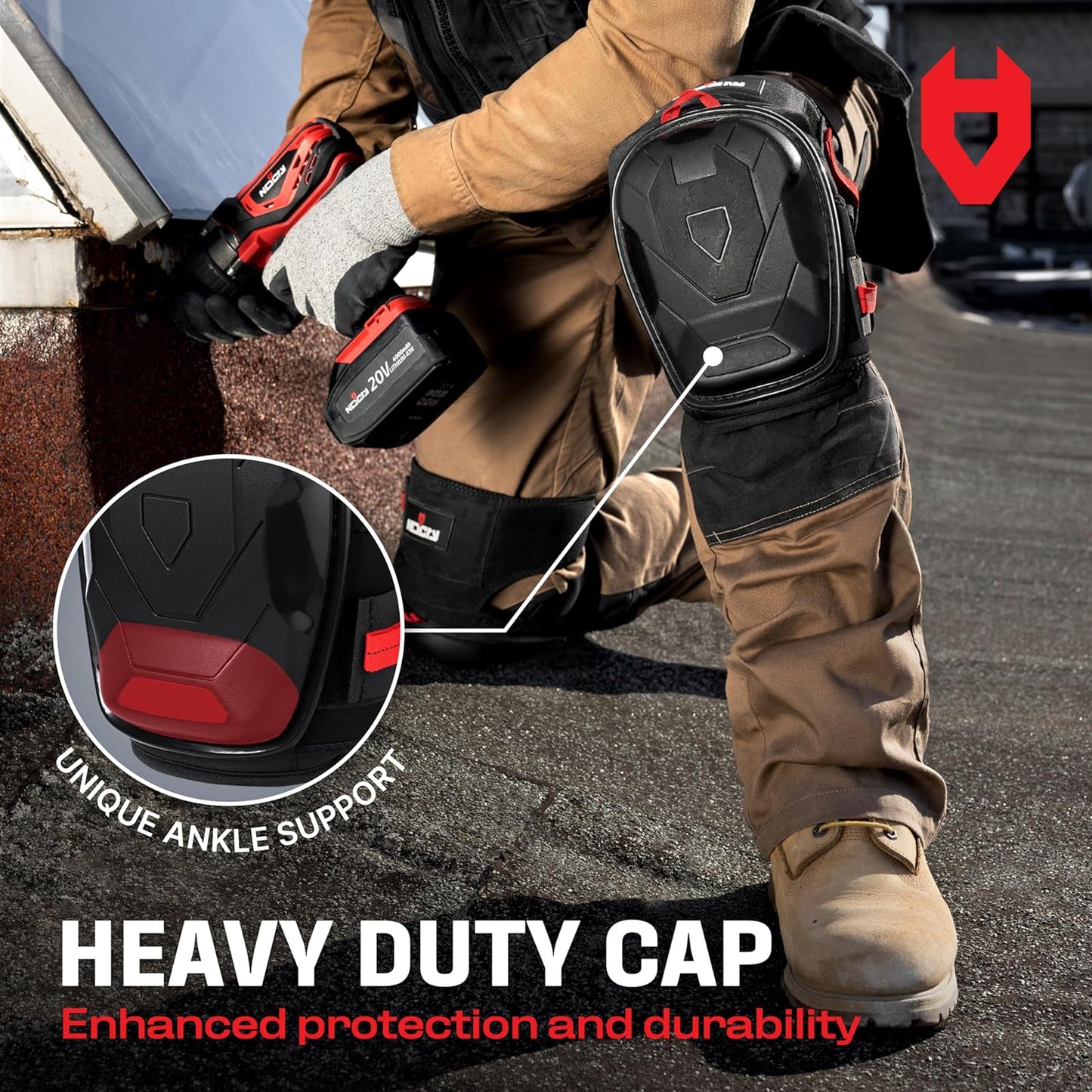 NoCry Professional Work Knee Pads for Men Construction with Ankle Support and Heavy Duty Anti-Slip Cap - Foam Cushion and Extra Thick Gel Knee Pads for Women and Men - Reinforced Thigh & Shin Straps