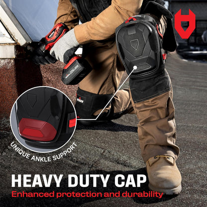 NoCry Professional Work Knee Pads for Men Construction with Ankle Support and Heavy Duty Anti-Slip Cap - Foam Cushion and Extra Thick Gel Knee Pads for Women and Men - Reinforced Thigh & Shin Straps