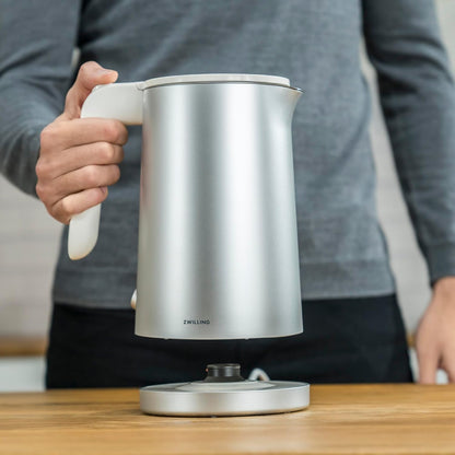 Cool Touch Electric Kettle, 1 Liter Double-Wall Stainless Steel Hot Water Kettle, Cordless Fast Boil Tea and Coffee Kettle, 1500W, Silver - PuriLite