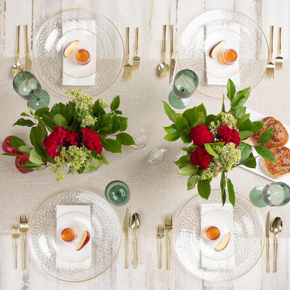 30 Pack Hammered Plastic Plates Heavyweight Disposable Plastic Plates Elegant Clear Hammered Rim Platsic Party Dishes (Hamered Clear With Gold Rim, 7'' INCH PLATES)
