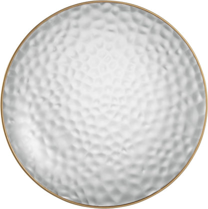 30 Pack Hammered Plastic Plates Heavyweight Disposable Plastic Plates Elegant Clear Hammered Rim Platsic Party Dishes (Hamered Clear With Gold Rim, 7'' INCH PLATES)