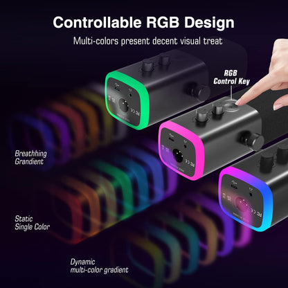 Fifine XLR/USB Dynamic Podcasting Microphone, Gaming Studio Computer PC Mic with RGB, Mute Button, Headphones Jack, Desktop Stand for Streaming Recording Vocal VoiceOver YouTube Singing-AM8