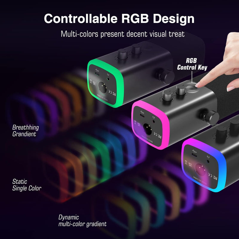 Fifine XLR/USB Dynamic Podcasting Microphone, Gaming Studio Computer PC Mic with RGB, Mute Button, Headphones Jack, Desktop Stand for Streaming Recording Vocal VoiceOver YouTube Singing-AM8