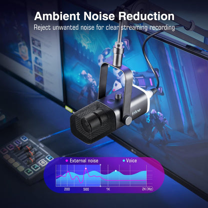 Fifine XLR/USB Dynamic Podcasting Microphone, Gaming Studio Computer PC Mic with RGB, Mute Button, Headphones Jack, Desktop Stand for Streaming Recording Vocal VoiceOver YouTube Singing-AM8