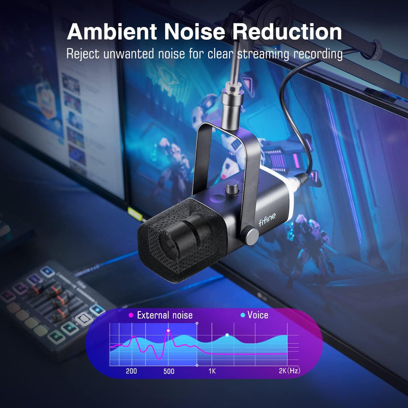 Fifine XLR/USB Dynamic Podcasting Microphone, Gaming Studio Computer PC Mic with RGB, Mute Button, Headphones Jack, Desktop Stand for Streaming Recording Vocal VoiceOver YouTube Singing-AM8