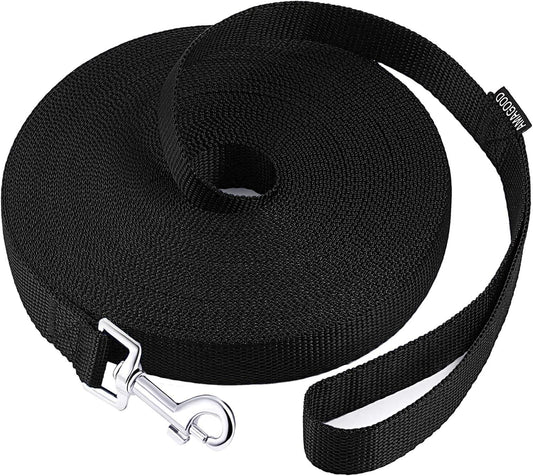 AMAGOOD Dog/Puppy Obedience Recall Training Agility Lead-15 ft 20 ft 30 ft 50 ft Long Leash-for Dog Training,Tie Out,Play,Safety,Camping (50 feet, Black)