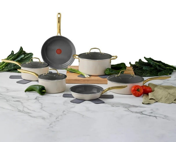 T-fal Preserve Ceramic Cookware Set 13-Piece – Nonstick Pots and Pans Set with Lids, Oven Safe, Eco-Friendly Aluminum Kitchen Cookware - PuriLite