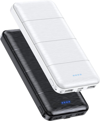 Portable-Charger-Power-Bank - 2 Pack 15000mAh Dual USB Power Bank Output 5V3.1A Fast Charger Portable Charger Compatible with Smartphones and All USB Devices (Deep Black and White)