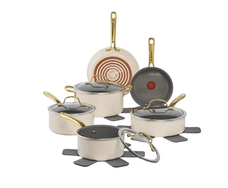 T-fal Preserve Ceramic Cookware Set 13-Piece – Nonstick Pots and Pans Set with Lids, Oven Safe, Eco-Friendly Aluminum Kitchen Cookware - PuriLite