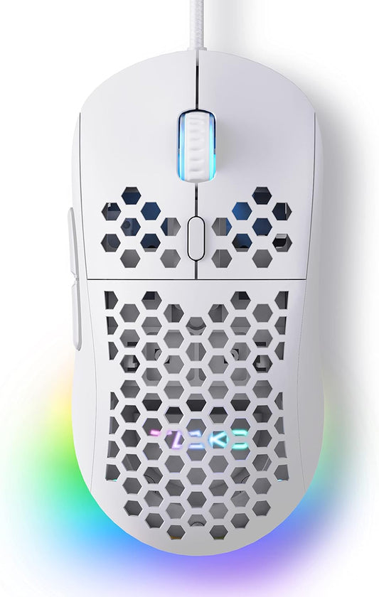 TMKB Falcon M1SE Ultralight Honeycomb Gaming Mouse, High-Precision 12800DPI Optical Sensor, 6 Programmable Buttons, Customizable RGB, Drag-Free Paracord, Ergonomic Wired Gaming Mouse - Matte White