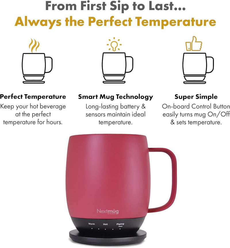 Nextmug - Temperature-Controlled, Self-Heating Coffee Mug (Dusty Rose - 14 oz.)