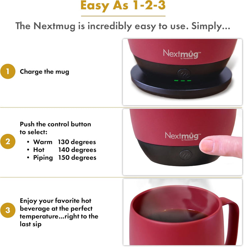 Nextmug - Temperature-Controlled, Self-Heating Coffee Mug (Dusty Rose - 14 oz.)