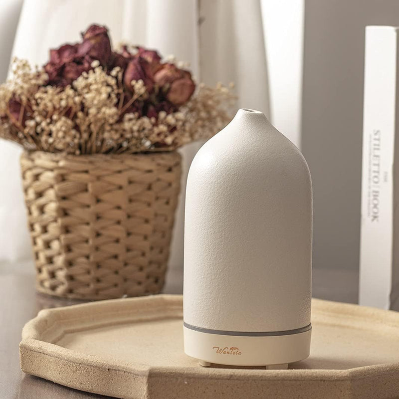 Wanlola Essential Oil Diffuser,120ml Aromatherapy Ceramic Diffusers with Auto Shut Off Function for Home Office Room(White)