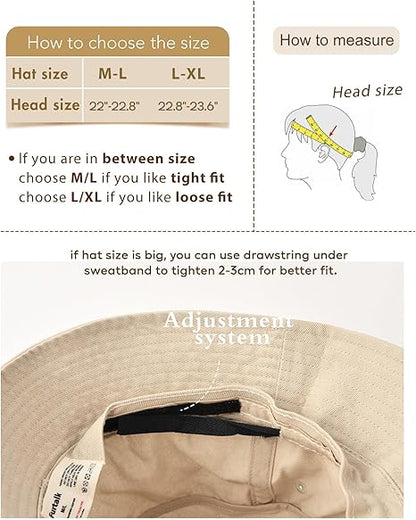 FURTALK Bucket Hats for Women Washed Cotton Packable Summer Beach Sun Hats Mens Womens Bucket Hat with Strings for Travel