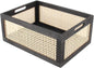 Bamboo Storage Basket with Handles, Black Wooden Storage Bin for Clothes Books Toys Sundries. (15x11x6 inch)