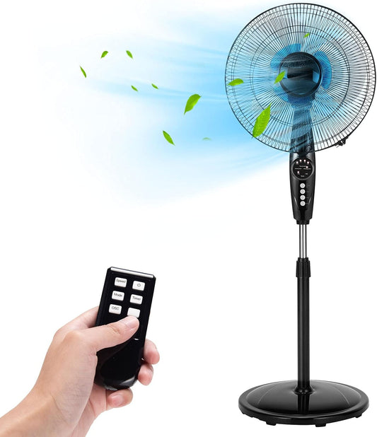 Tangkula Pedestal Fan, 18 Inches Oscillating Standing Fan with Remote Control & 3 Speeds, Free Stand Fan with Adjustable Height, LCD Display, Timer & Double Blades, Ideal for Bedroom, Home, Office