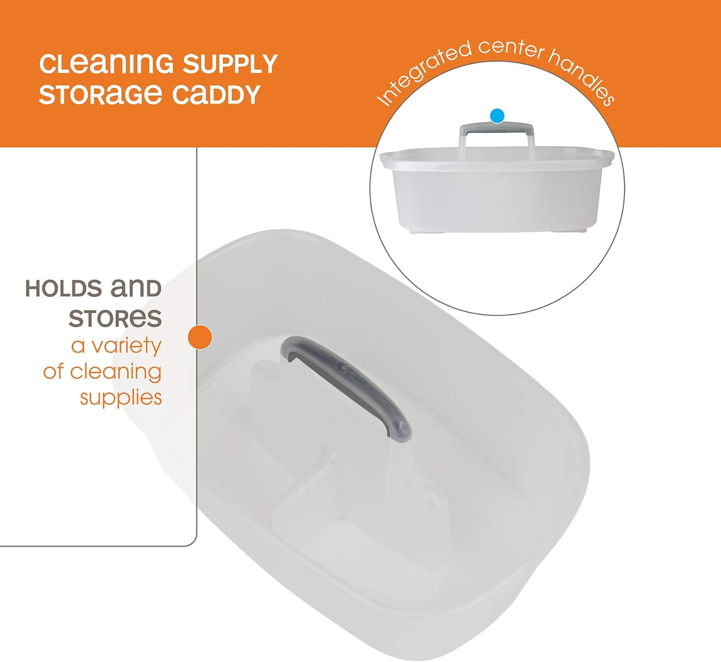 Casabella Plastic Multipurpose Cleaning Storage Caddy with Handle, 1.5-Gallon, Clear