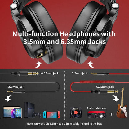 OneOdio A71 Wired Over Ear Headphones, in-Line Mic, Studio Headphones with SharePort, Professional Monitor Recording & Mixing Foldable Headphones with Hi-Res Sound for DJ Guitar Amp Computer PC