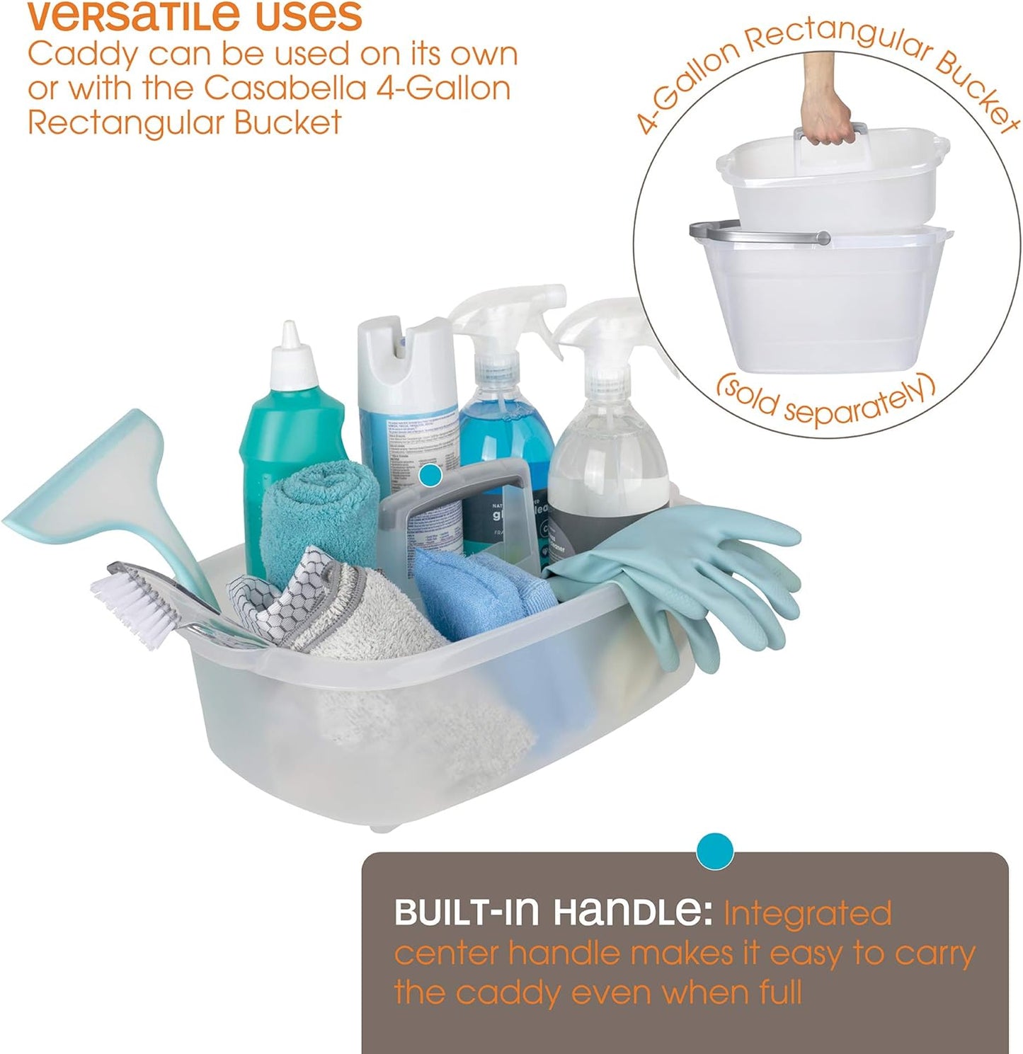 Casabella Plastic Multipurpose Cleaning Storage Caddy with Handle, 1.5-Gallon, Clear