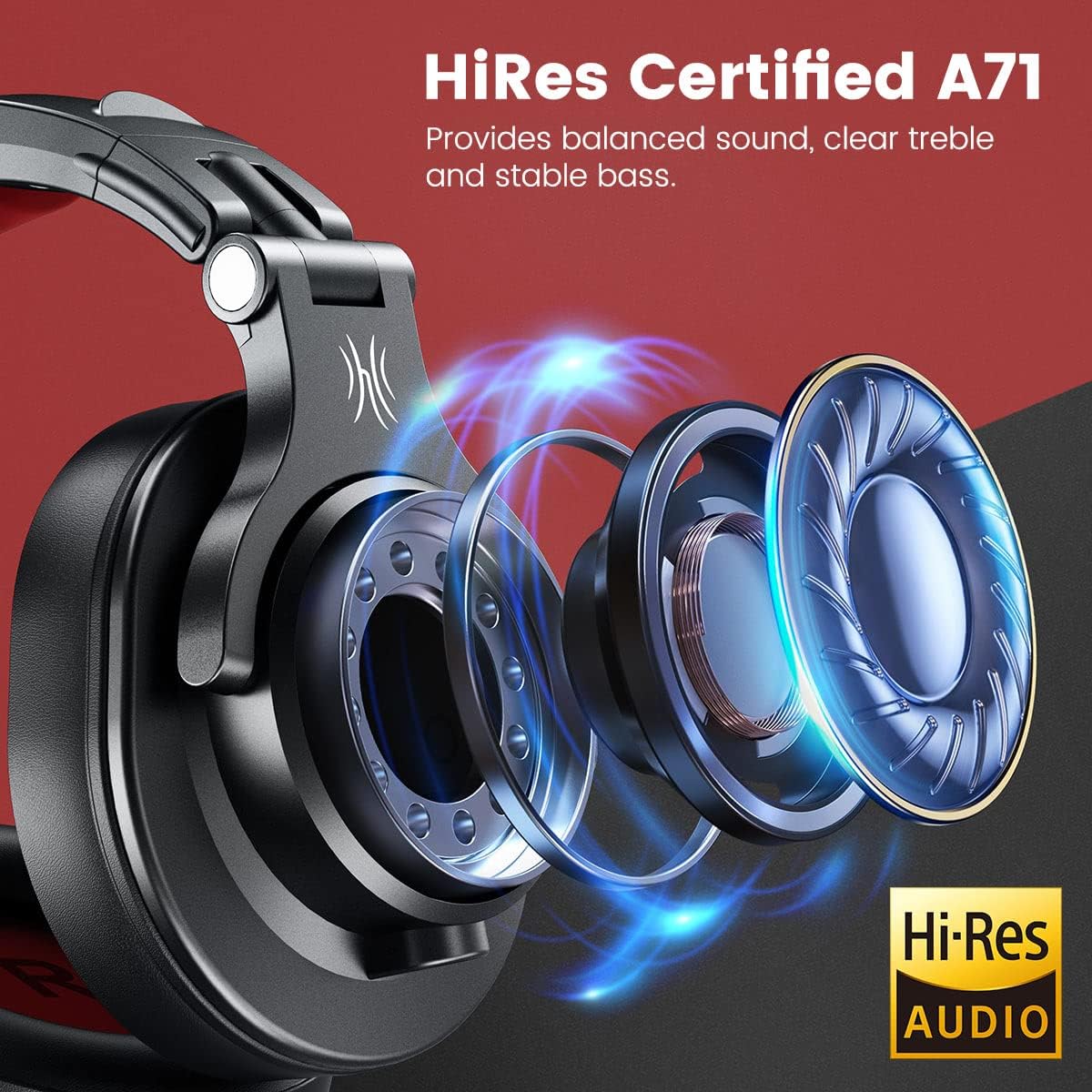 OneOdio A71 Wired Over Ear Headphones, in-Line Mic, Studio Headphones with SharePort, Professional Monitor Recording & Mixing Foldable Headphones with Hi-Res Sound for DJ Guitar Amp Computer PC