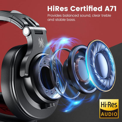 OneOdio A71 Wired Over Ear Headphones, in-Line Mic, Studio Headphones with SharePort, Professional Monitor Recording & Mixing Foldable Headphones with Hi-Res Sound for DJ Guitar Amp Computer PC