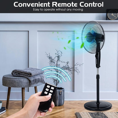 Tangkula Pedestal Fan, 18 Inches Oscillating Standing Fan with Remote Control & 3 Speeds, Free Stand Fan with Adjustable Height, LCD Display, Timer & Double Blades, Ideal for Bedroom, Home, Office