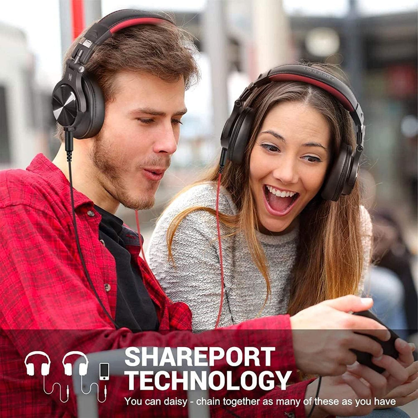 OneOdio A71 Wired Over Ear Headphones, in-Line Mic, Studio Headphones with SharePort, Professional Monitor Recording & Mixing Foldable Headphones with Hi-Res Sound for DJ Guitar Amp Computer PC